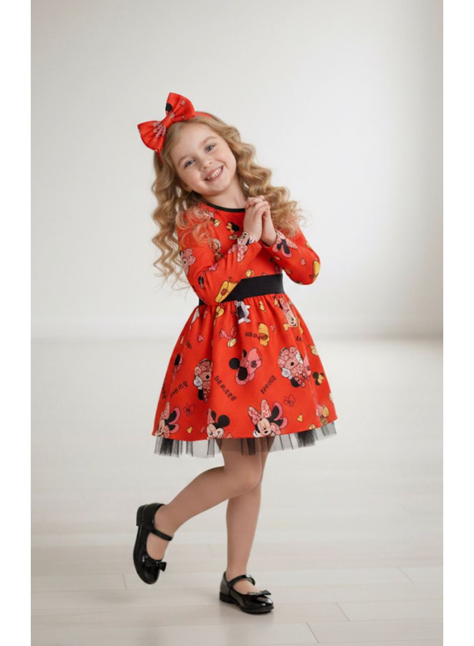 9110 KIZ ÇOCUK ELBİSE MİNİE KRMZ