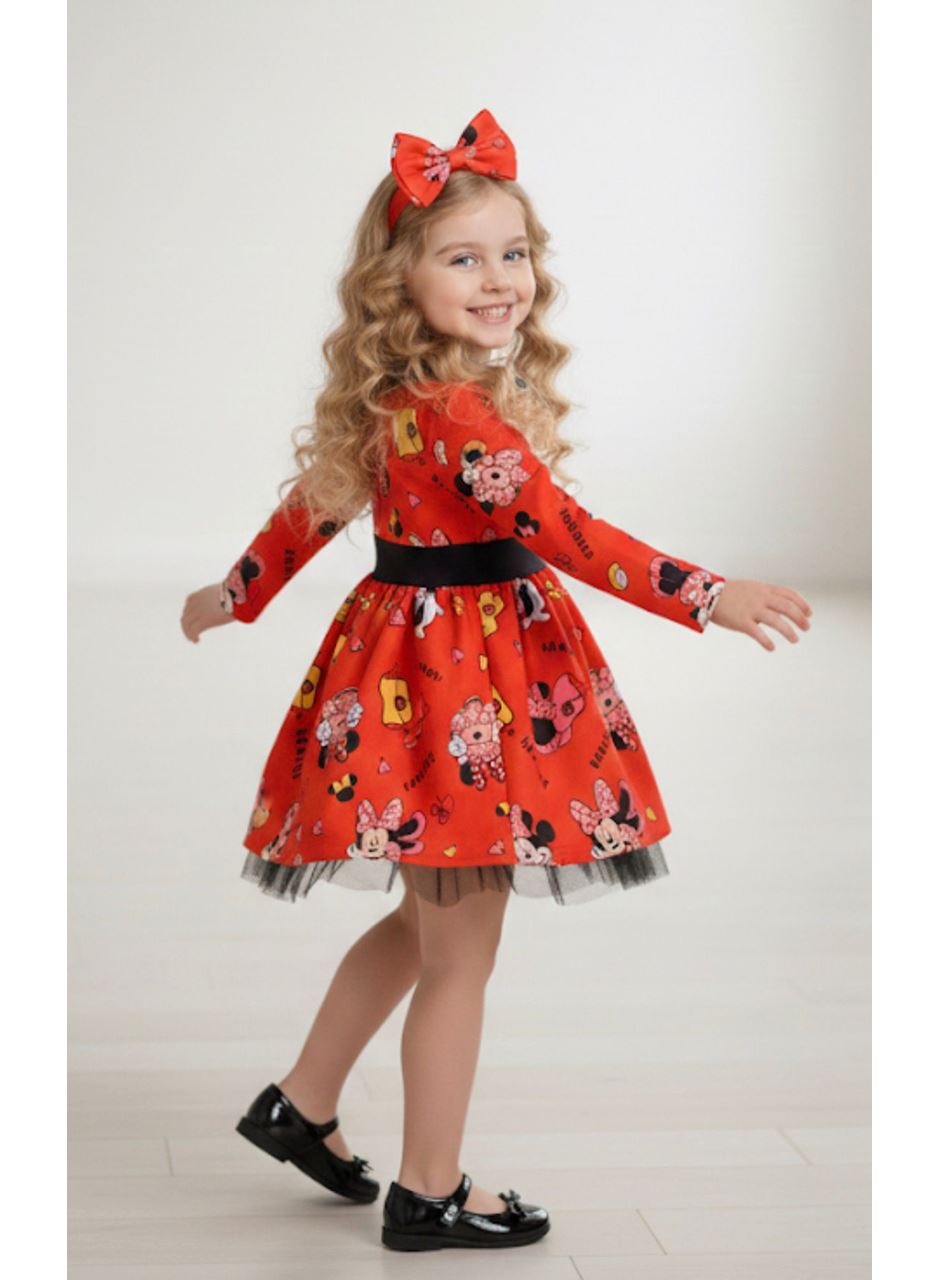 9110 KIZ ÇOCUK ELBİSE MİNİE KRMZ