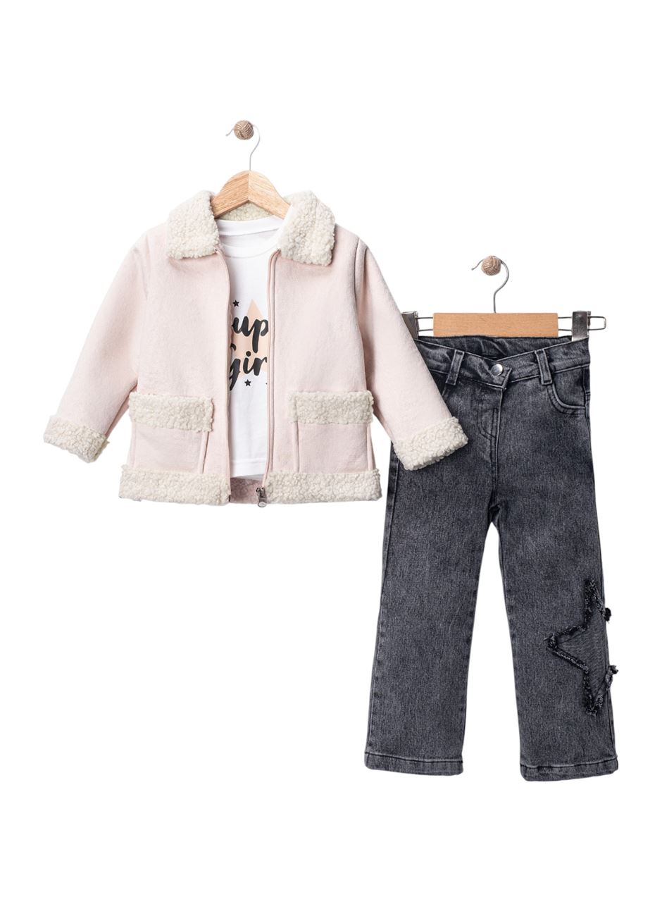 445507 KUZU MONTLU KIZ TAKIM 2Y,3Y,4Y,5Y Kız krem