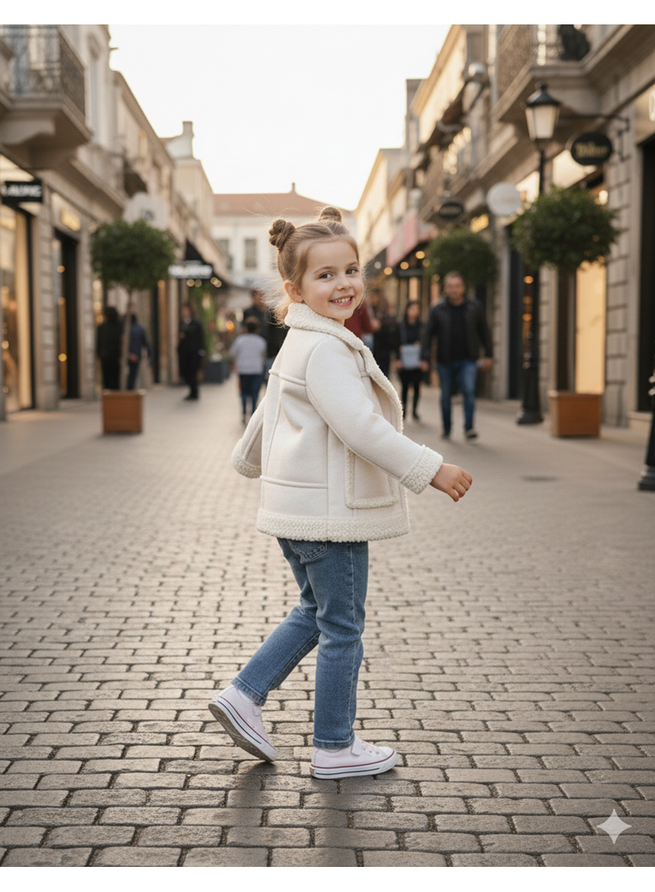 445507 KUZU MONTLU KIZ TAKIM 2Y,3Y,4Y,5Y Kız krem