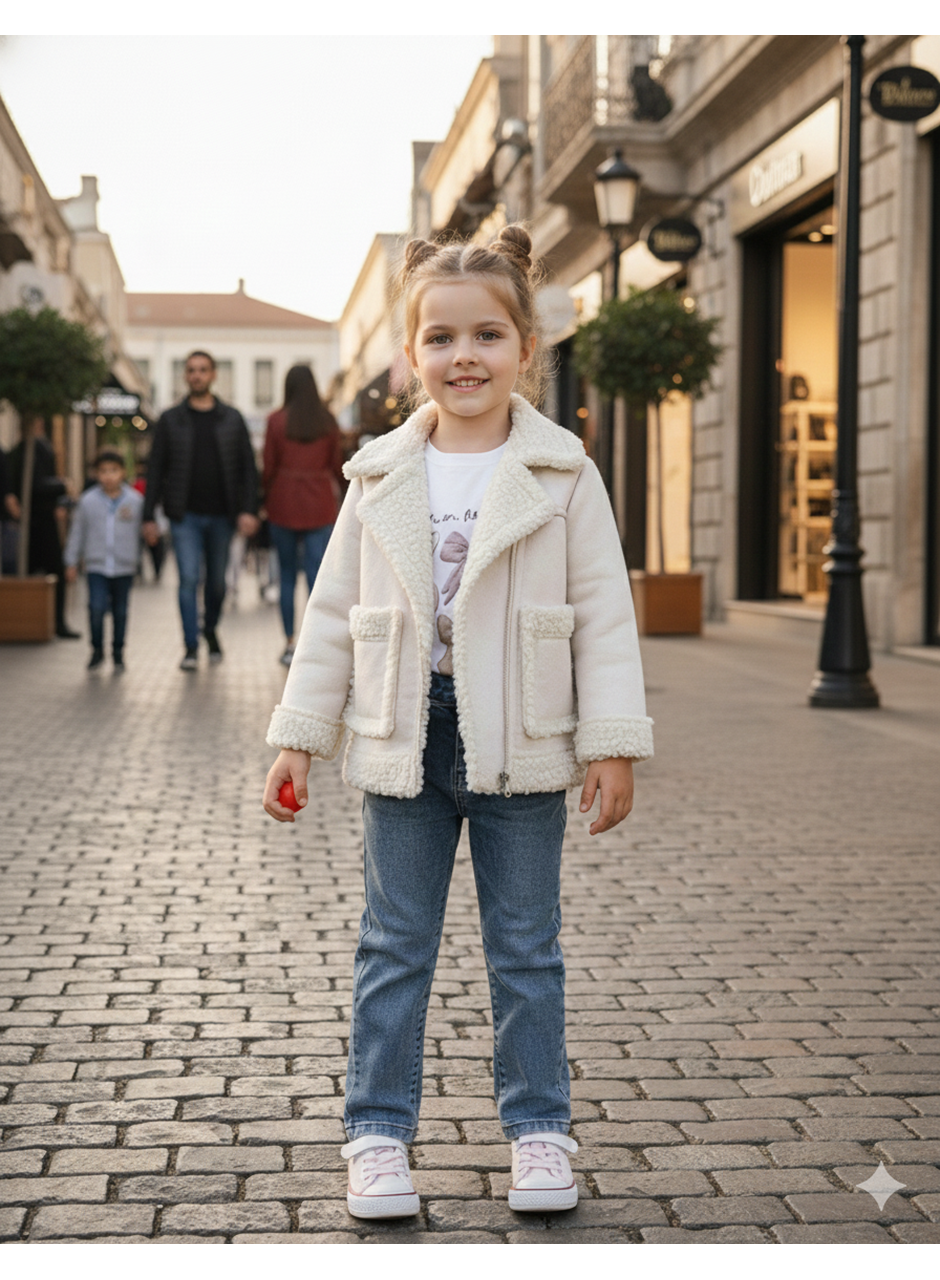 445507 KUZU MONTLU KIZ TAKIM 2Y,3Y,4Y,5Y Kız krem