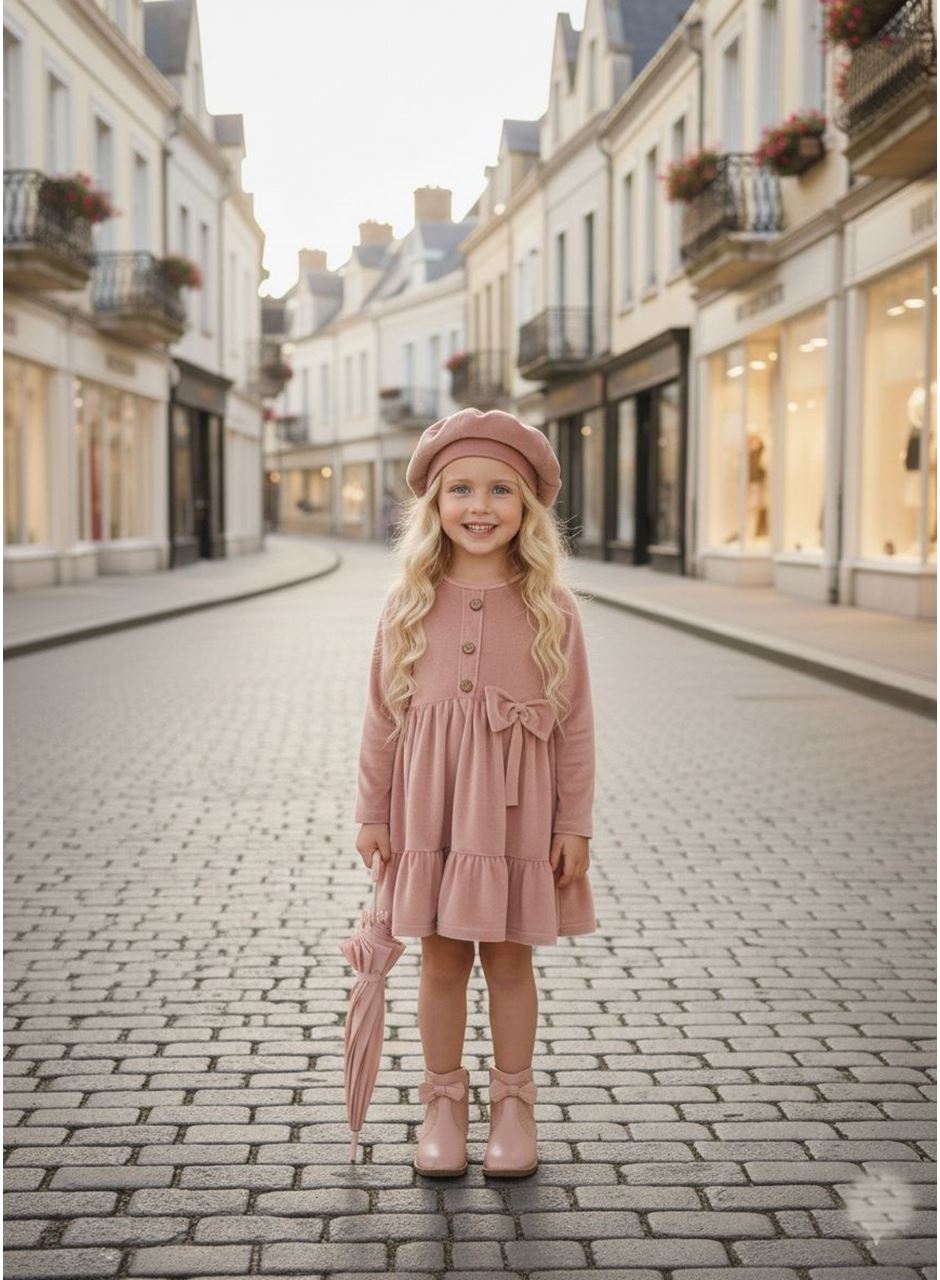 433581 ŞAPKALI KADİFE ELBİSE 2-3-4-5 YAŞ