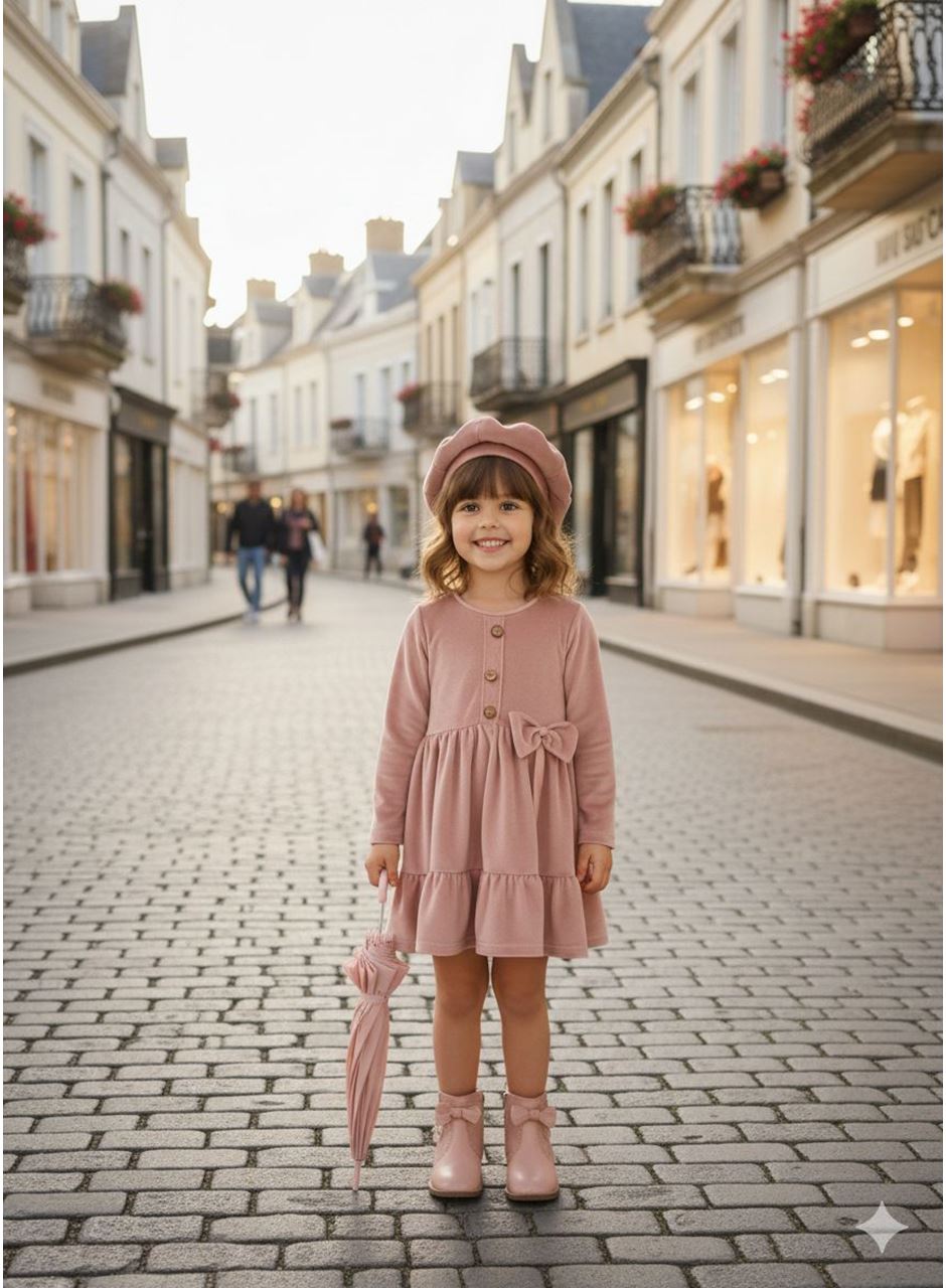 433581 ŞAPKALI KADİFE ELBİSE 2-3-4-5 YAŞ