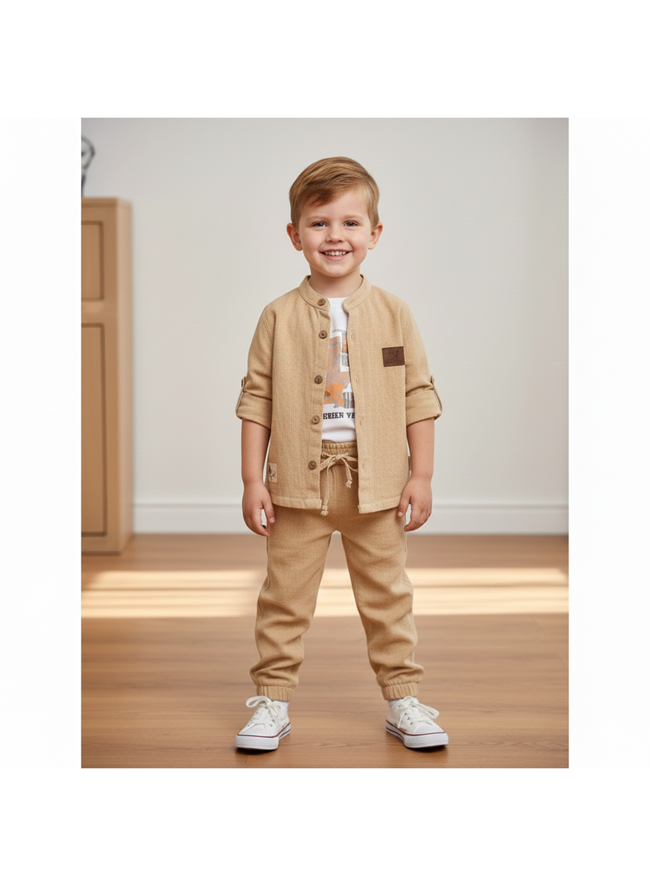 442925 GÖMLEKLİ ÜÇLÜ TAKIM 2Y,3Y,4Y,5Y BEJ