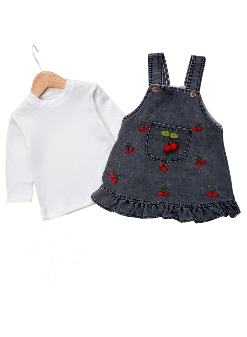 440432 KİRAZ NAKIŞLI KOT JİLE 9 Ay,12 Ay,18 Ay Kız 