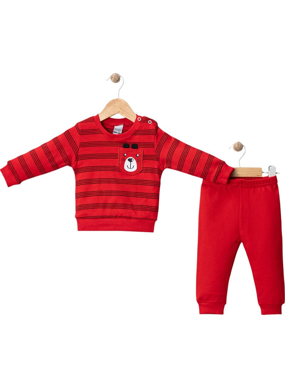 ASKI CEPLİ ÇİZGİLİ TAKIM 9 Ay,12 Ay,18 Ay KIRMIZI