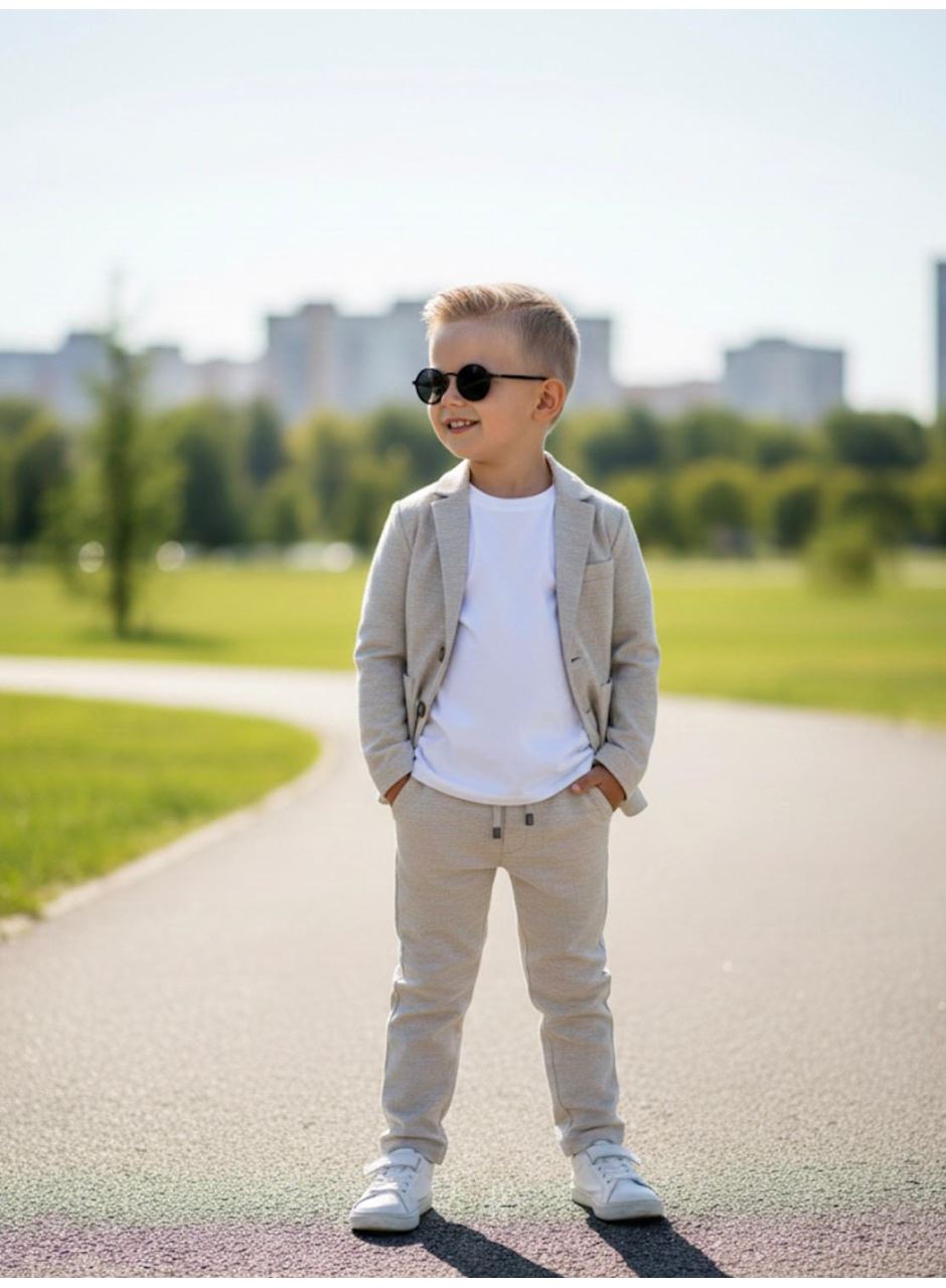 437358 KETEN T SHİRTLÜ CEKETLİ TAKIM 6-9 YAŞ KREM