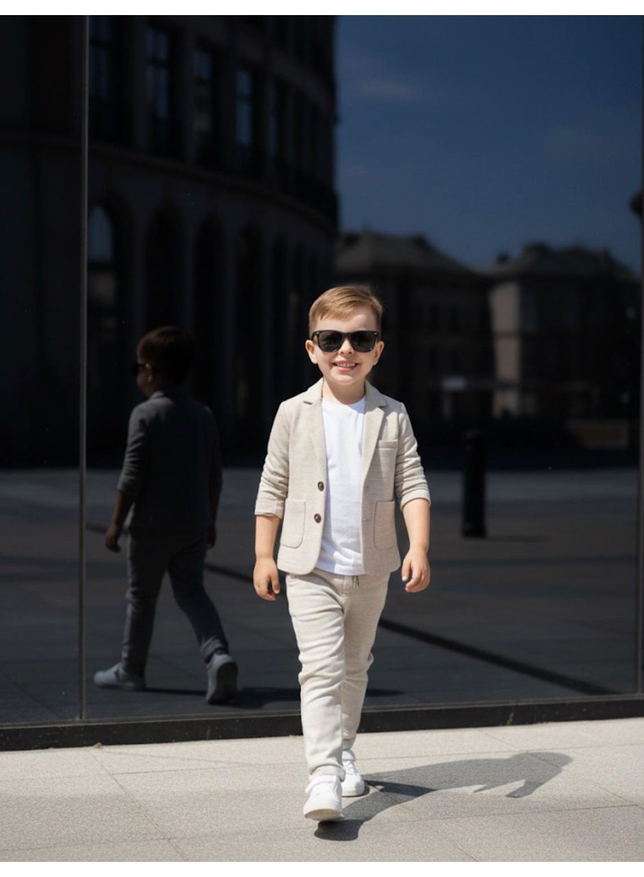 437358 KETEN T SHİRTLÜ CEKETLİ TAKIM 6-9 YAŞ KREM