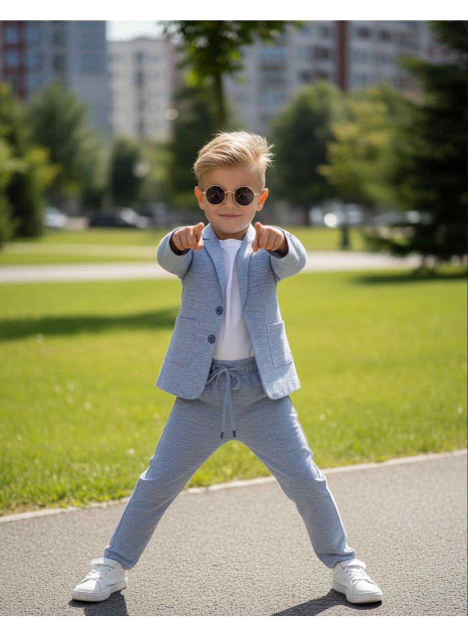 437358 KETEN T SHİRTLÜ CEKETLİ TAKIM 6-9 YAŞ Mavi