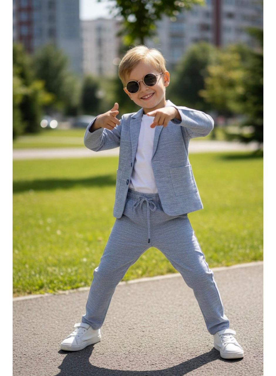 437358 KETEN T SHİRTLÜ CEKETLİ TAKIM 6-9 YAŞ Mavi