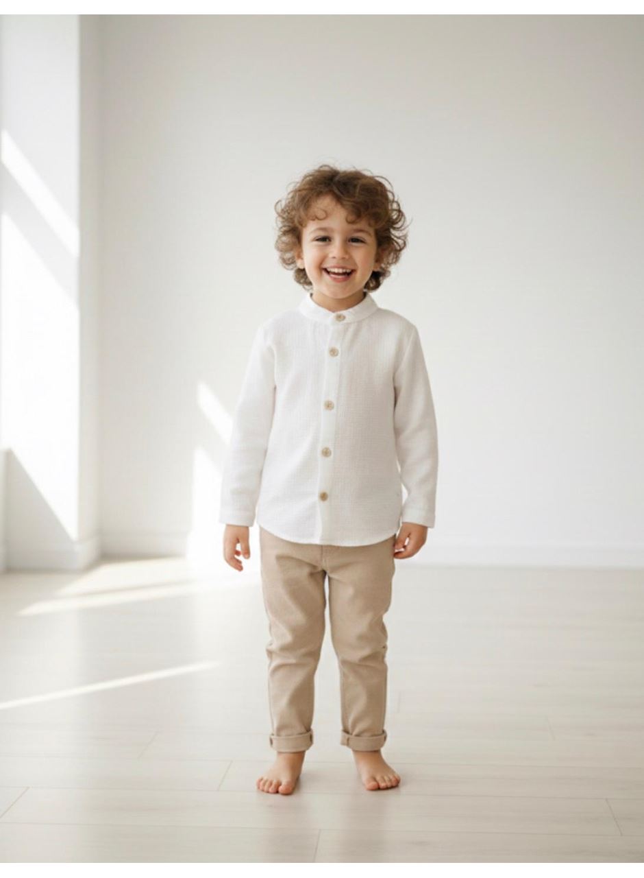 444501 MÜSLİN GÖMLEKLİ AYLIK ERKEK TAKIM BEJ