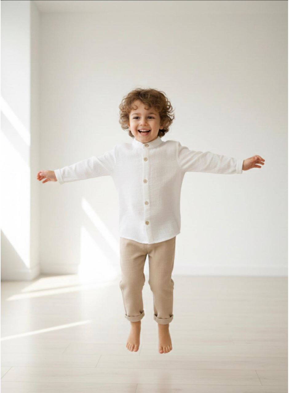 444501 MÜSLİN GÖMLEKLİ AYLIK ERKEK TAKIM BEJ