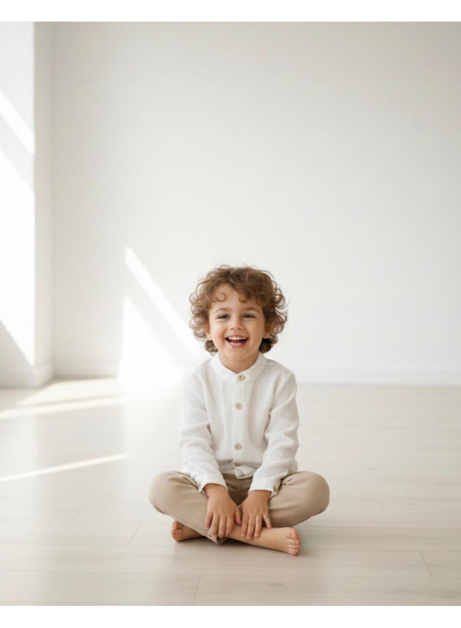 444501 MÜSLİN GÖMLEKLİ AYLIK ERKEK TAKIM BEJ