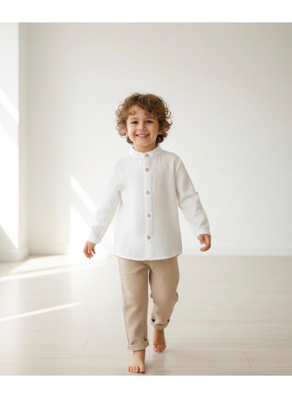 444501 MÜSLİN GÖMLEKLİ AYLIK ERKEK TAKIM BEJ