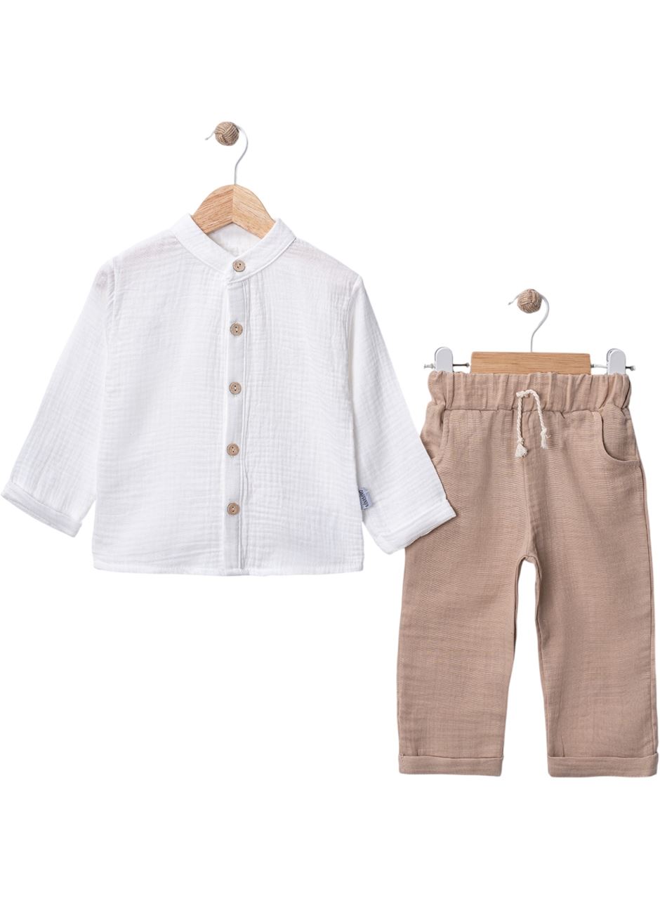 444501 MÜSLİN GÖMLEKLİ AYLIK ERKEK TAKIM BEJ