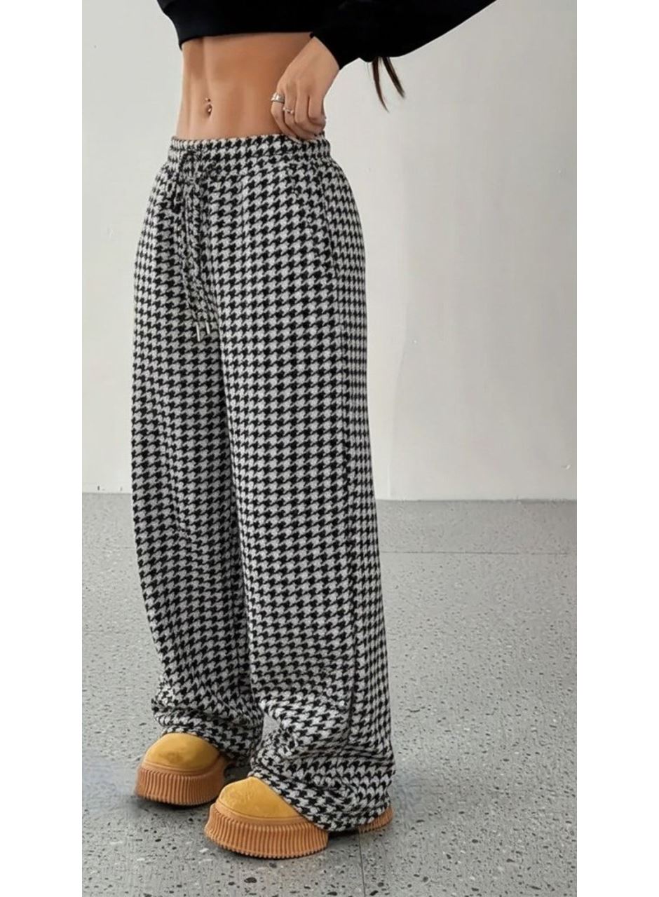 Kadın Yüksek Bel Lastikli Bağcıklı Geniş Kesim Kazayağı Dalgıç Pantolon