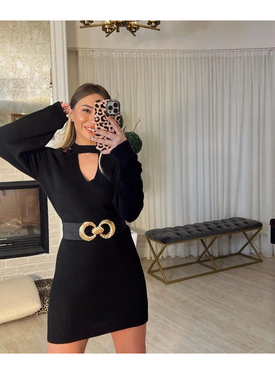 Kadın Uzun Kollu Omuzları Açık Boyundan şerit Detay Kaşkorse Elbise