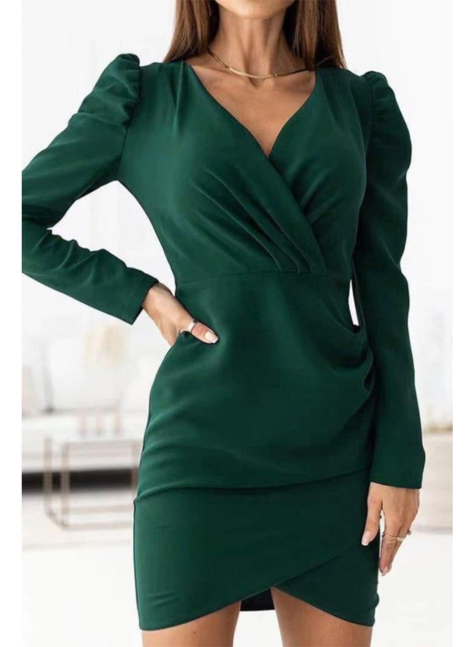 Kadın Kruvaze Yaka Omuz Detay Sandy Kumaş Elbise