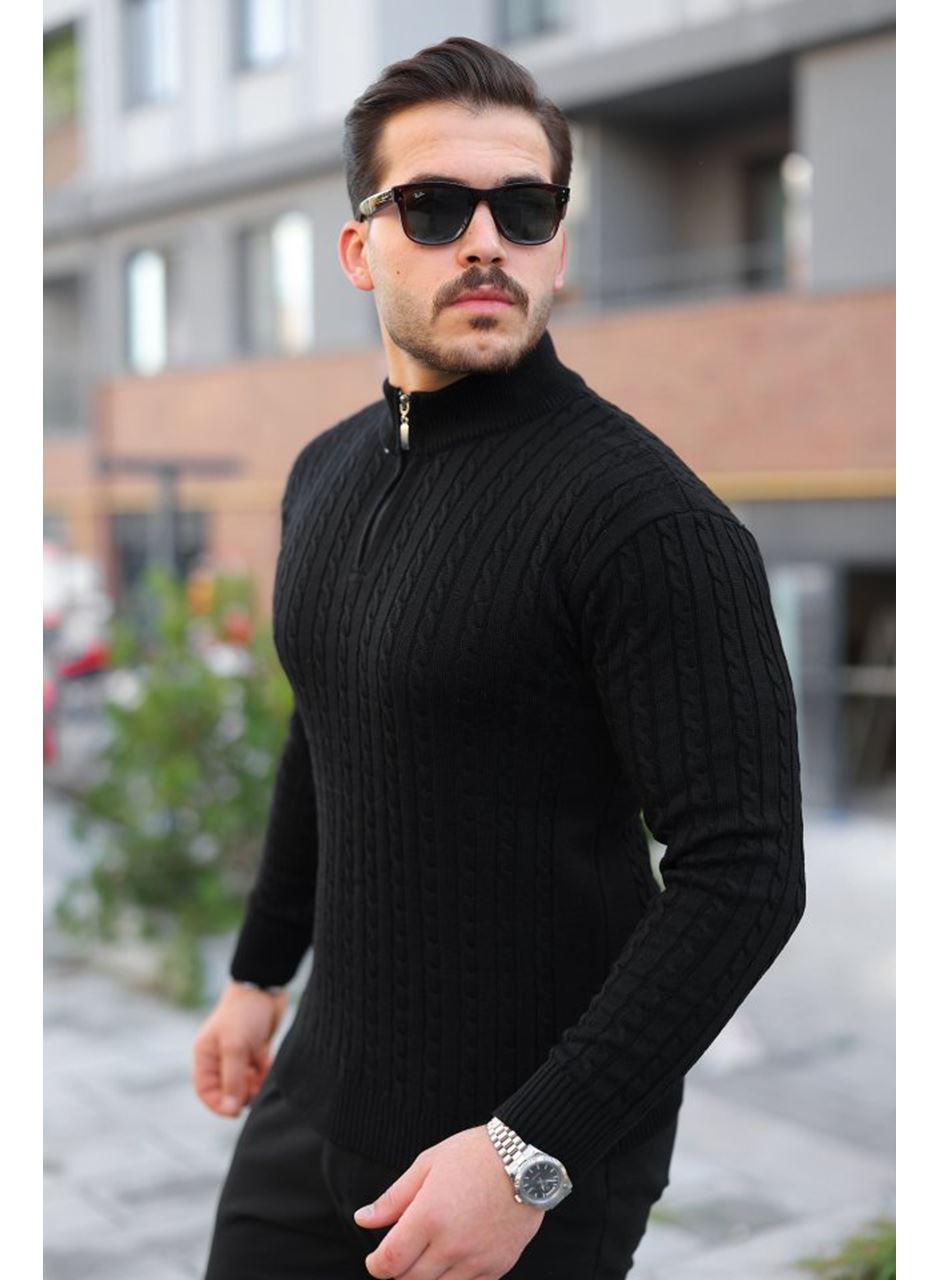 Erkek Örgü Desen Zip Yaka Triko