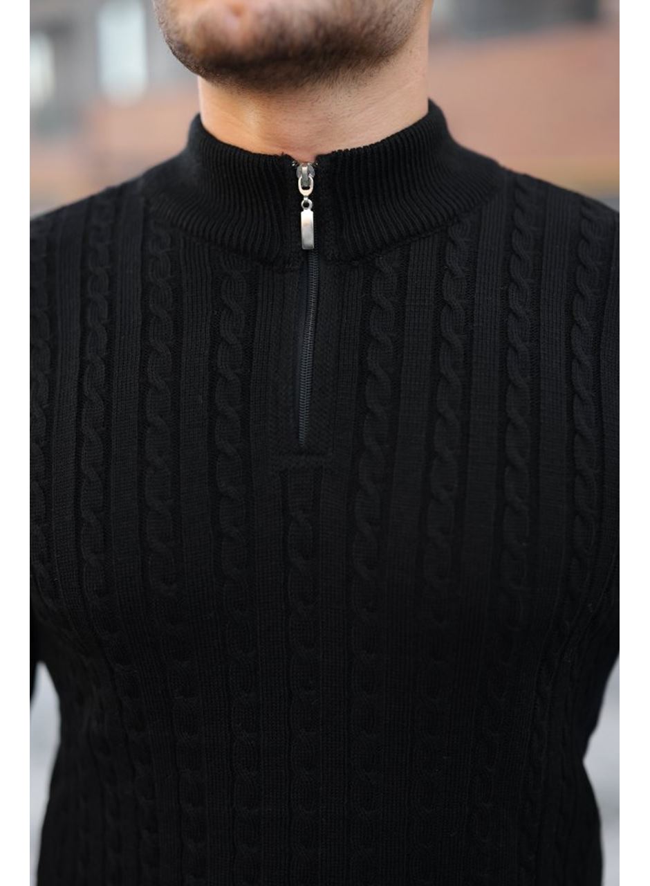 Erkek Örgü Desen Zip Yaka Triko
