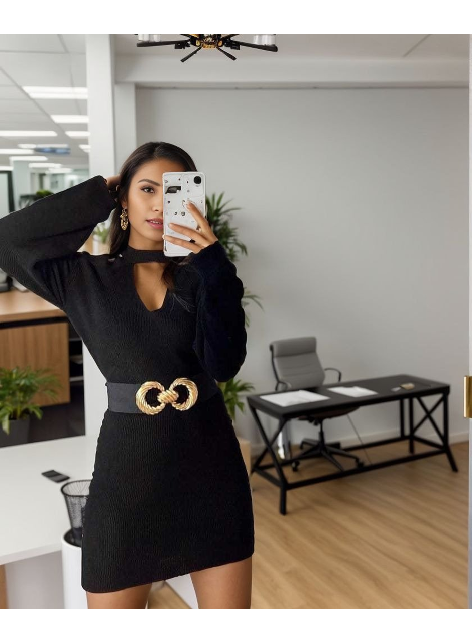 Kadın Uzun Kollu Omuzları Açık Boyundan şerit Detay Kaşkorse Elbise