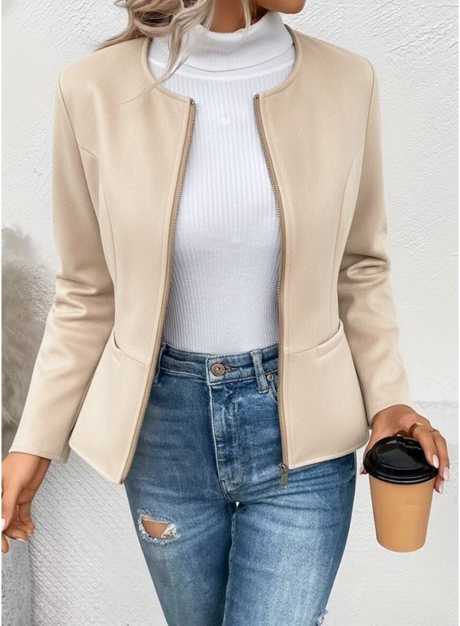 Kadın Uzun Kollu Yuvarlak Yaka önden Fermuarlı Süet Ceket