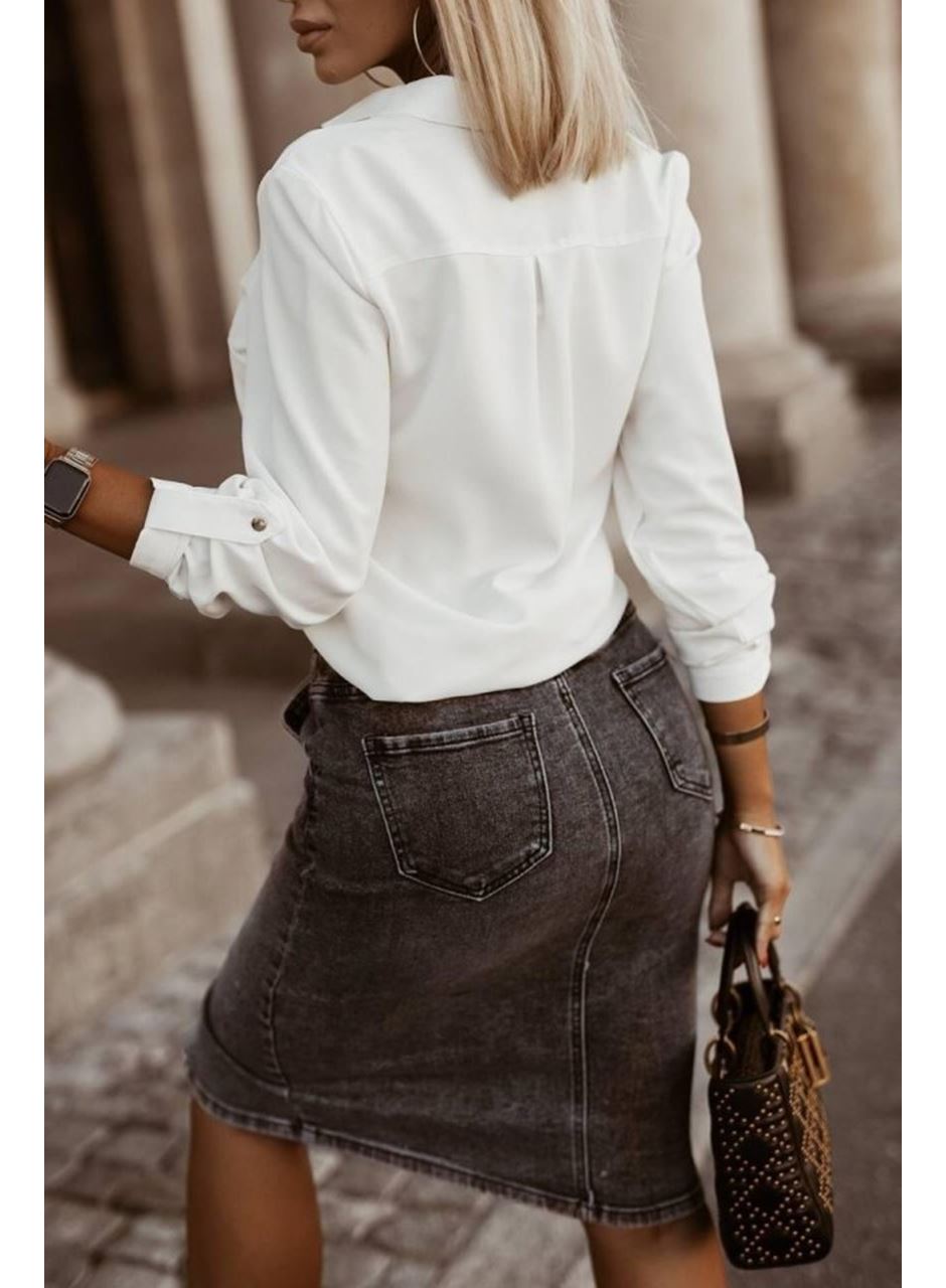 Kadın Metal Düğmeli Dokuma Viskon Kumaş Gömlek