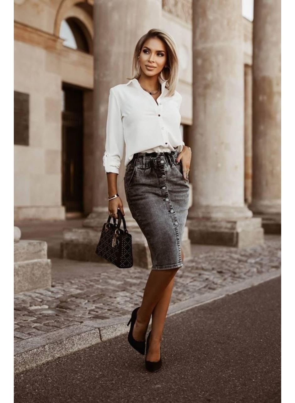 Kadın Metal Düğmeli Dokuma Viskon Kumaş Gömlek