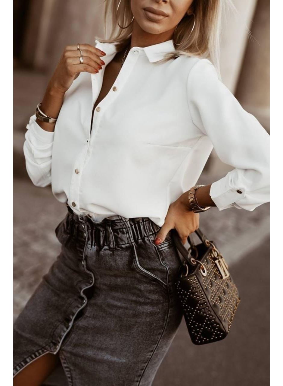 Kadın Metal Düğmeli Dokuma Viskon Kumaş Gömlek