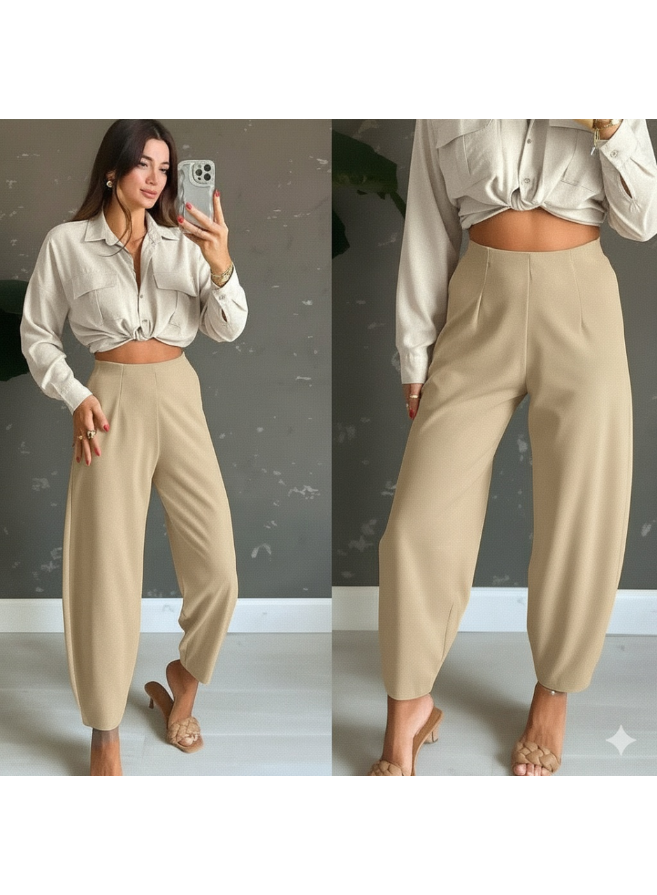 Kadın Yüksek Bel Krep Pantolon
