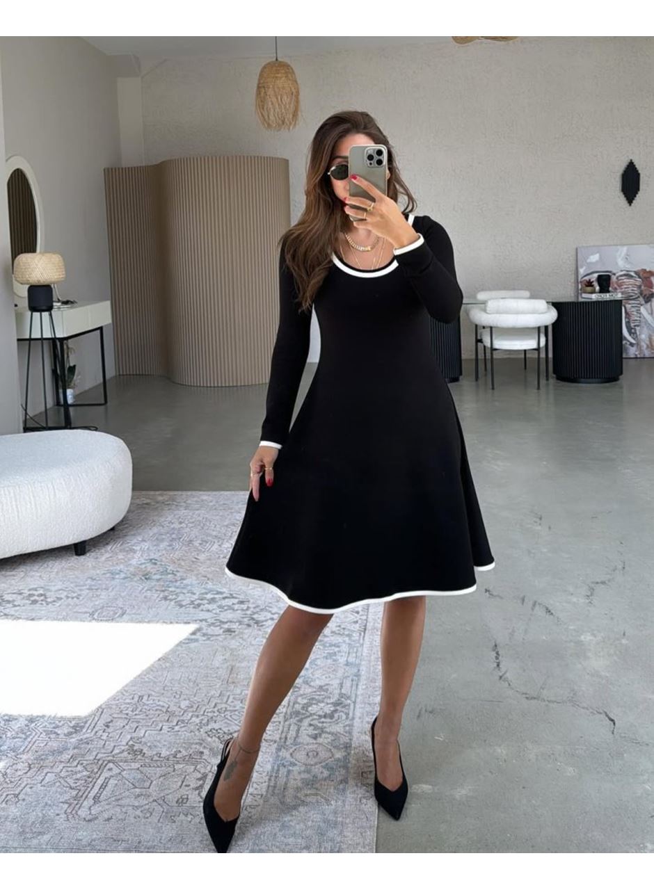 Kadın Uzun Kollu Yuvarlak Yaka Midi Viskon Iki Iplik Elbise
