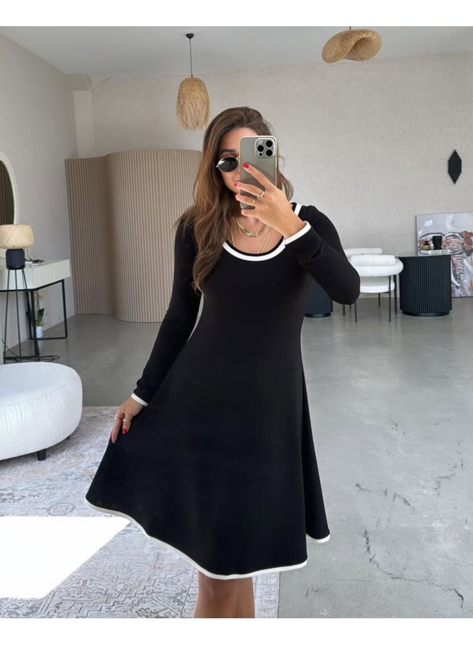 Kadın Uzun Kollu Yuvarlak Yaka Midi Viskon Iki Iplik Elbise