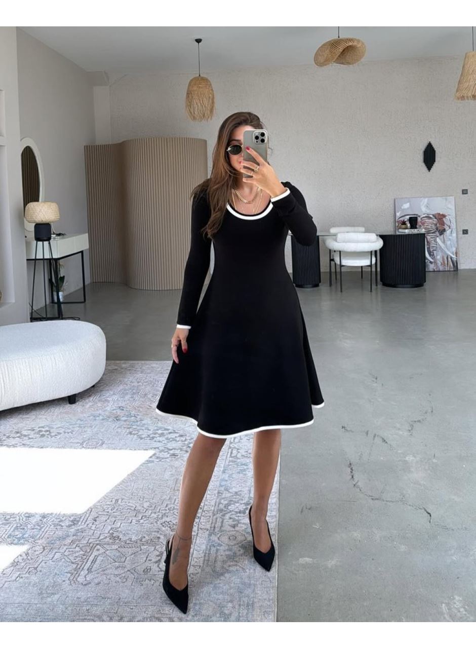 Kadın Uzun Kollu Yuvarlak Yaka Midi Viskon Iki Iplik Elbise