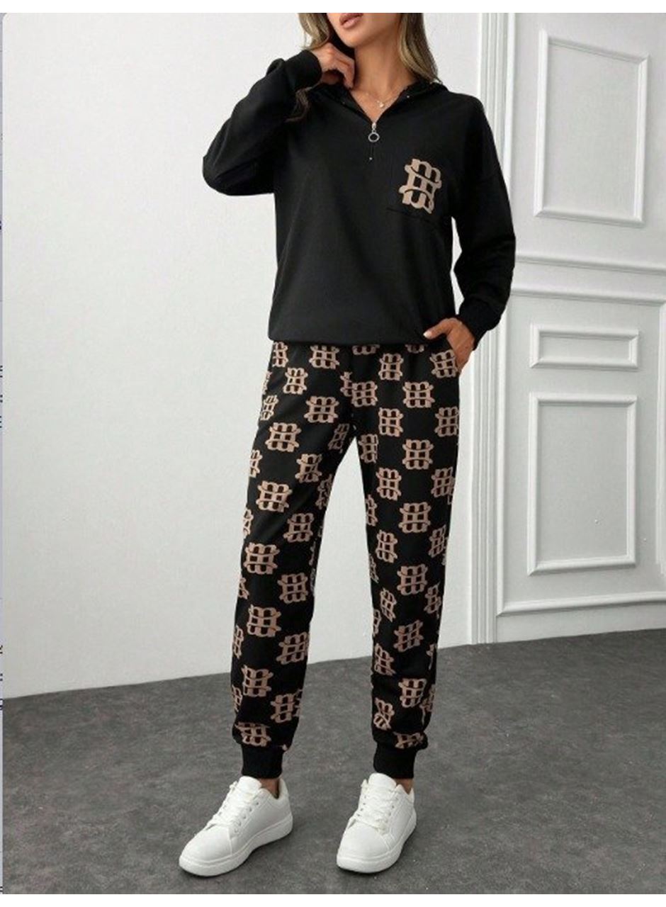 Kadın Uzun Kollu Iki Iplik Kumaş Fermuar Ve Cep Detay Kapüşonlu Ikili Takım