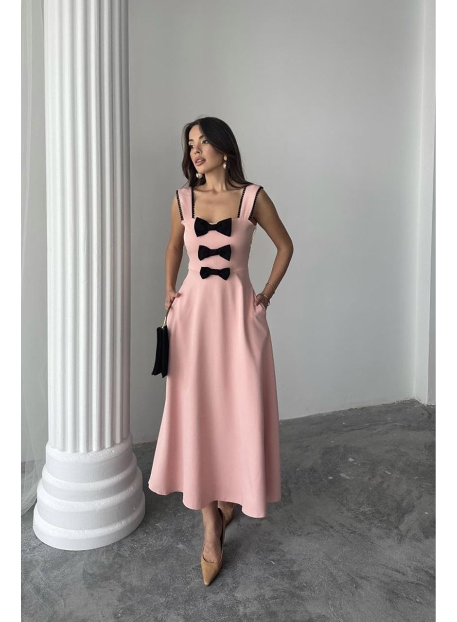 Pudra Fiyonk Garnili Dantelli Elbise