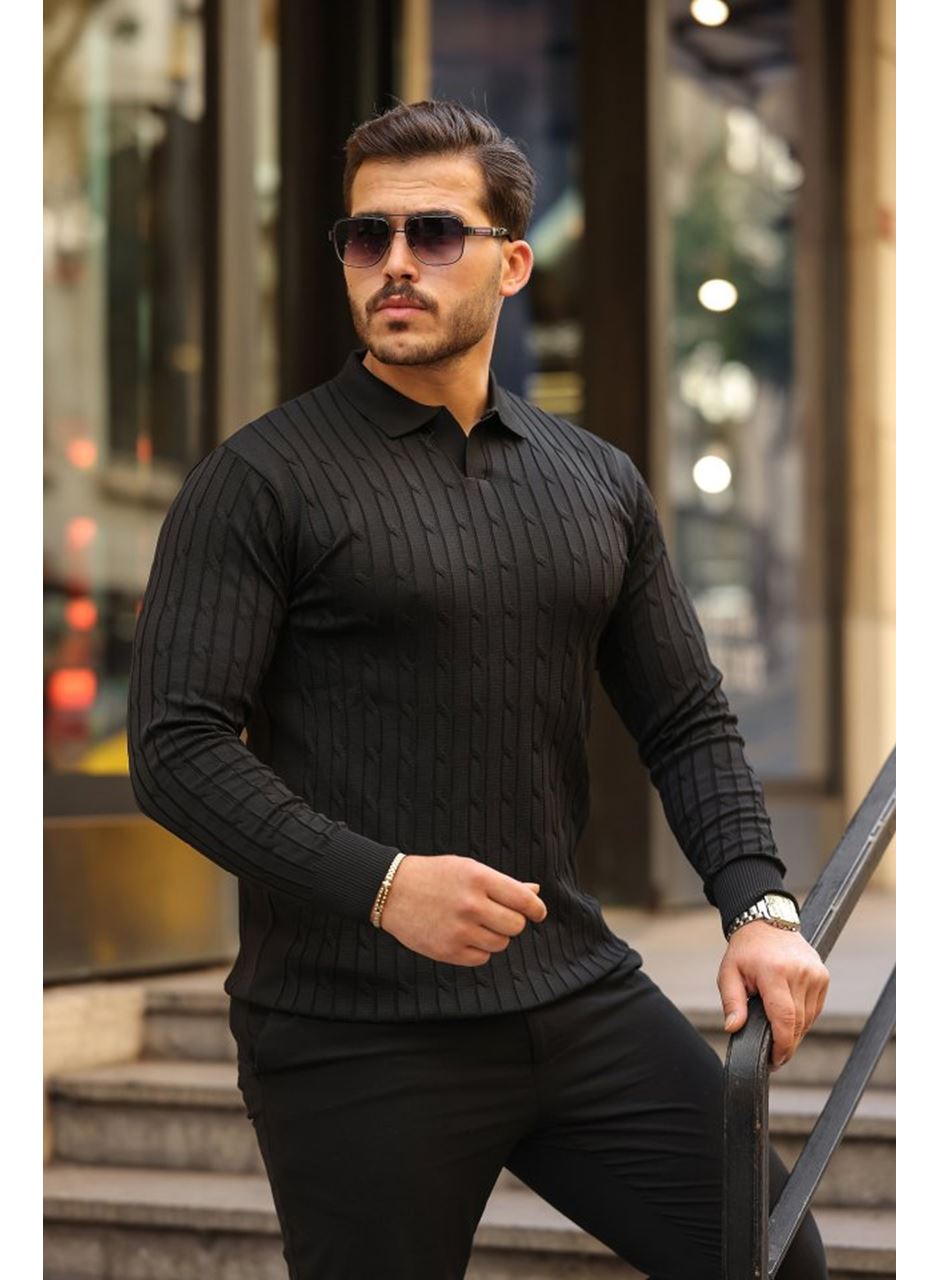 Erkek Saç örgü Desen Uzun Kollu Triko