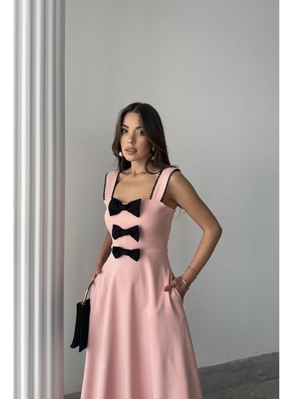 Pudra Fiyonk Garnili Dantelli Elbise