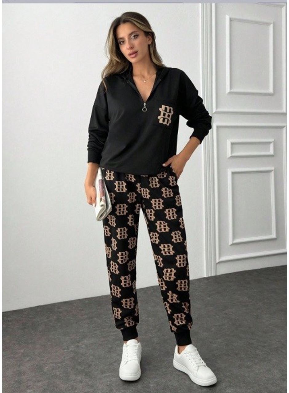 Kadın Uzun Kollu Iki Iplik Kumaş Fermuar Ve Cep Detay Kapüşonlu Ikili Takım