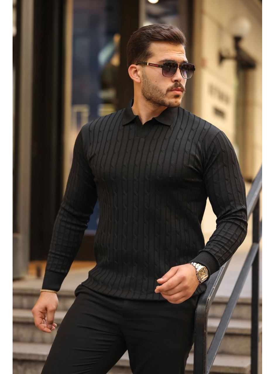 Erkek Saç örgü Desen Uzun Kollu Triko