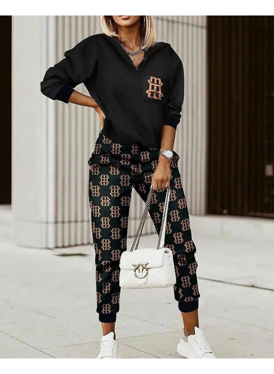 Kadın Uzun Kollu Iki Iplik Kumaş Fermuar Ve Cep Detay Kapüşonlu Ikili Takım