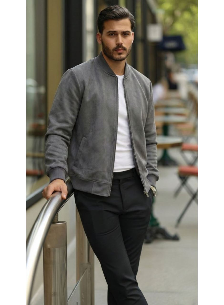 Erkek Scuba Süet Kumaş Bomber Hırka