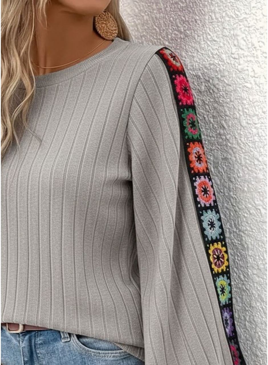 Kadın Uzun Kollu Kayık Yaka şardonlu Kaşkorse Bluz