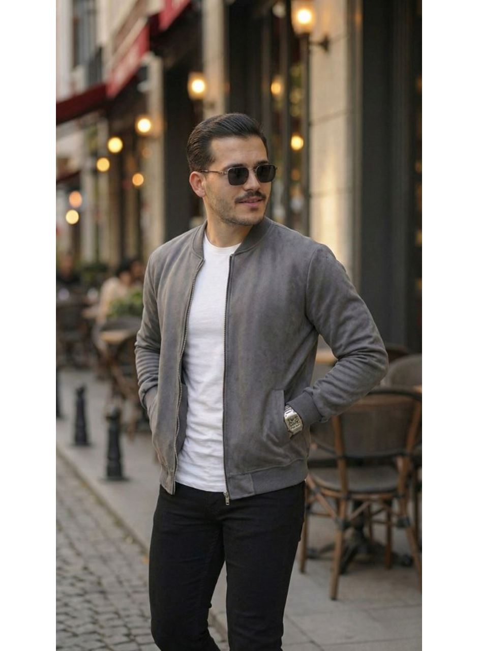 Erkek Scuba Süet Kumaş Bomber Hırka