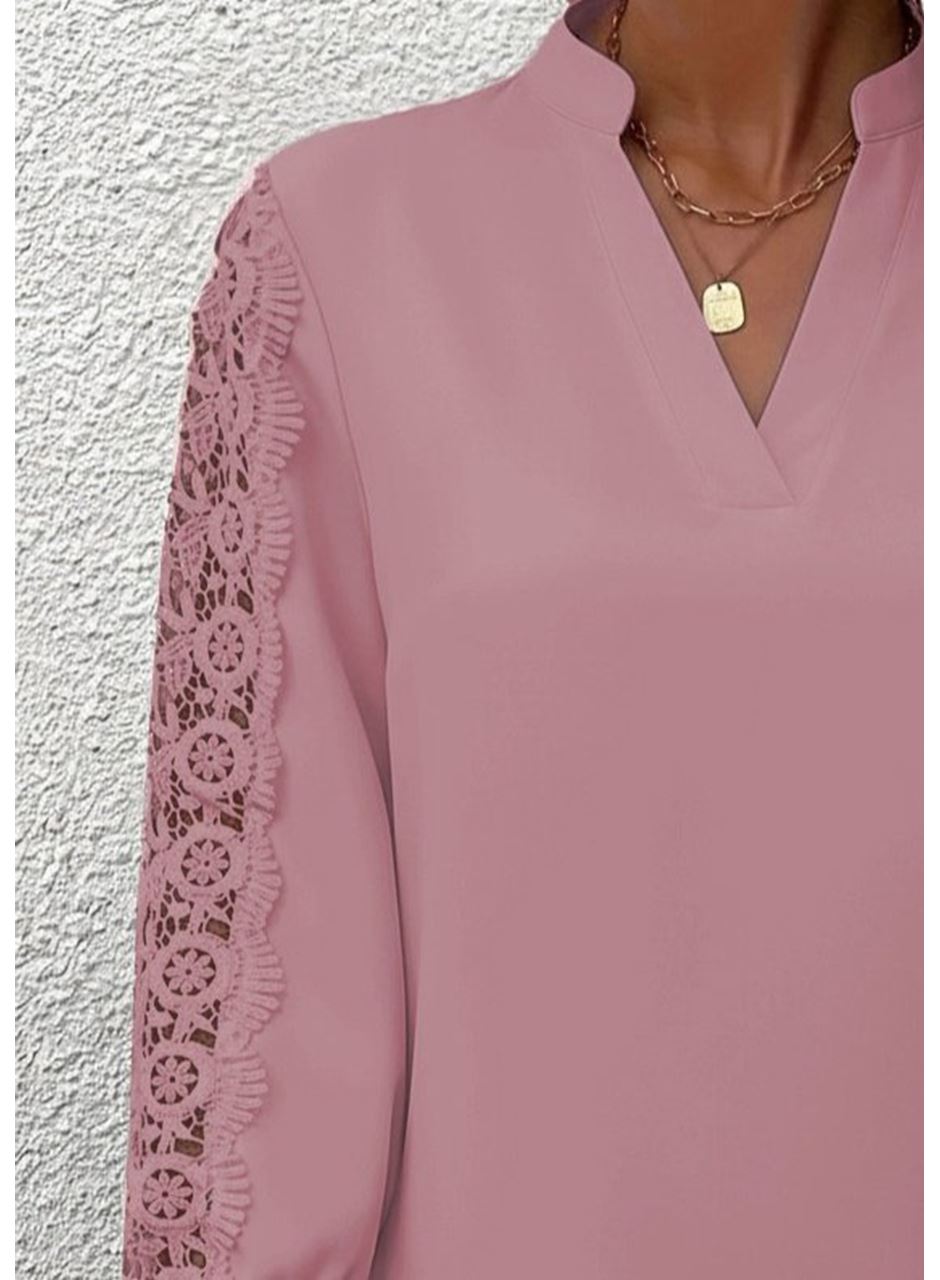 Kadın Uzun Kollu Hakim Yaka Kolları Dantel Detaylı Ithal Krep Bluz