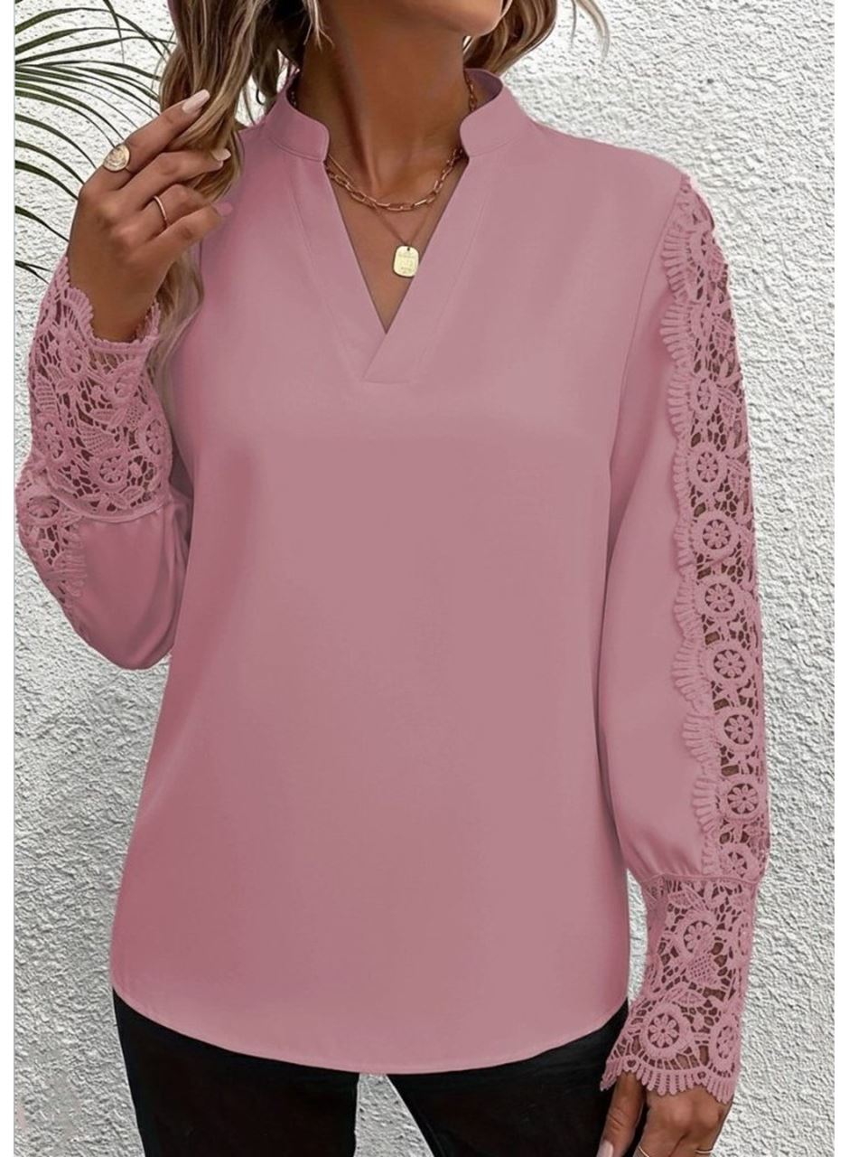 Kadın Uzun Kollu Hakim Yaka Kolları Dantel Detaylı Ithal Krep Bluz