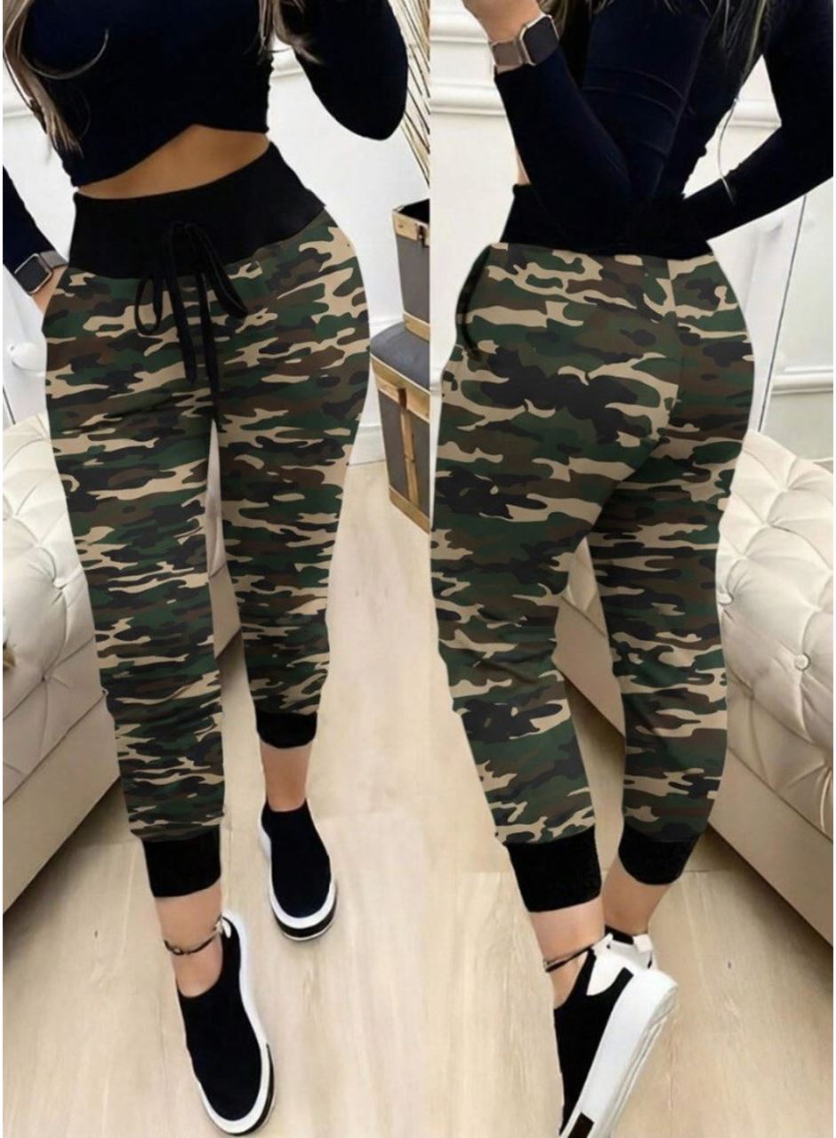 Kadın Yüksek Bel Bağcıklı Desenli Iki Iplik Pantolon