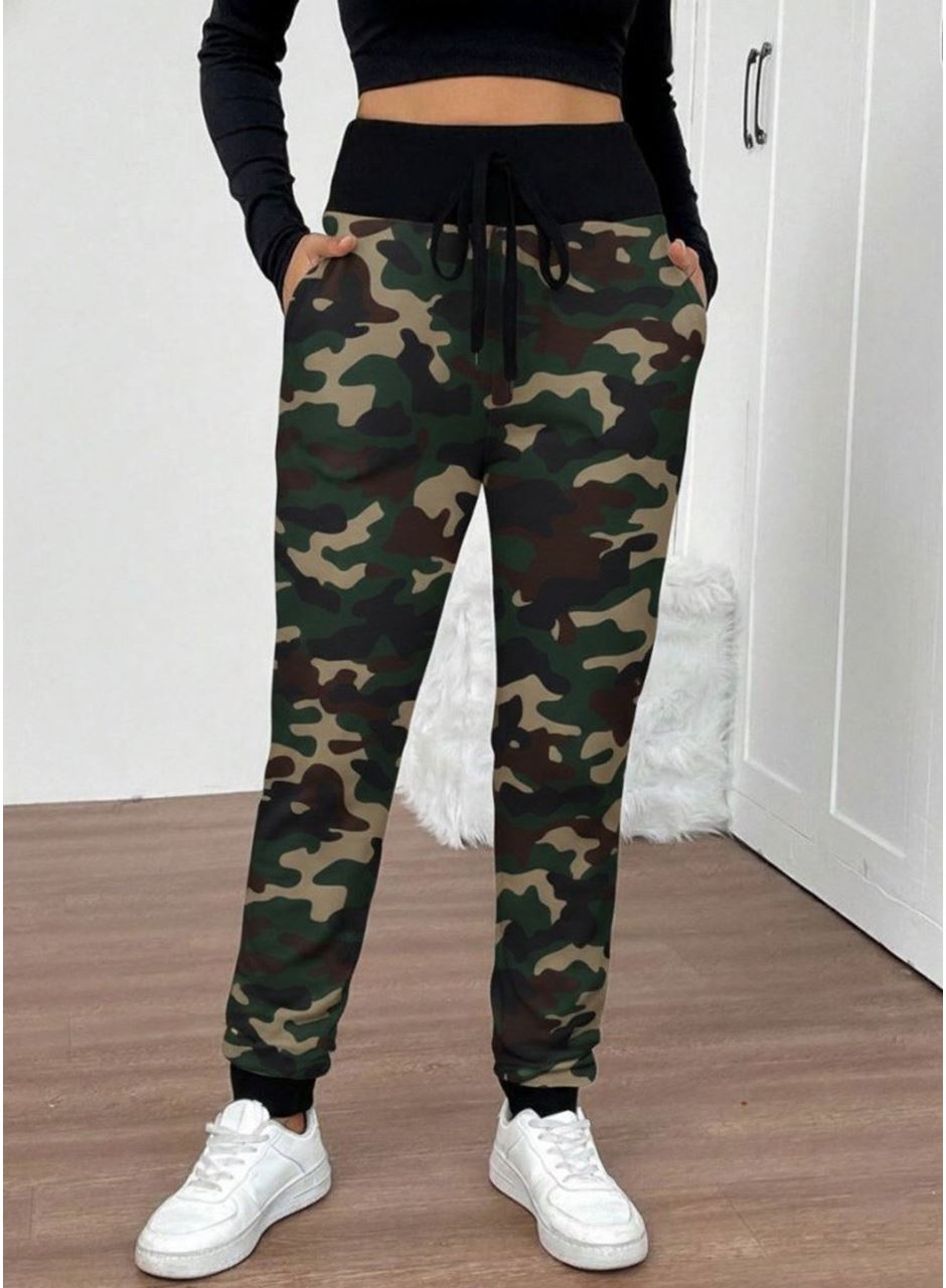 Kadın Yüksek Bel Bağcıklı Desenli Iki Iplik Pantolon