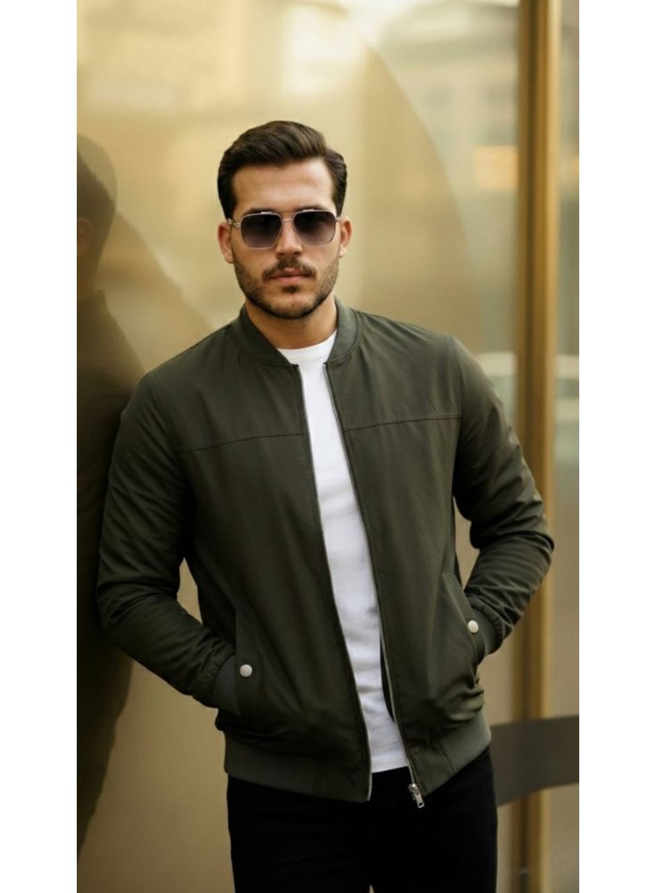 Erkek İçi Astarlı Su Geçirmez Bomber Mevsimlik Ceket - Siyah