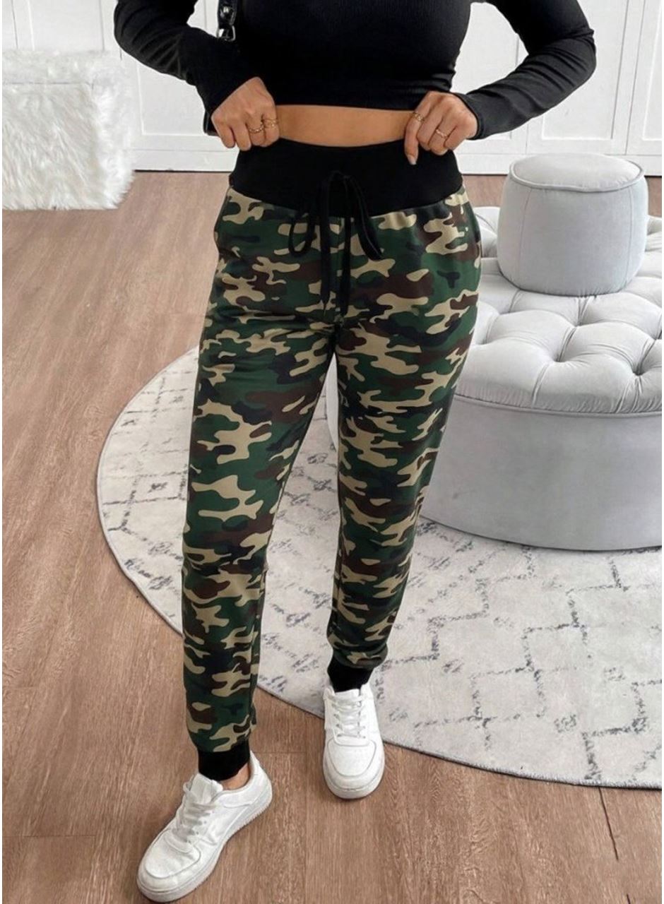 Kadın Yüksek Bel Bağcıklı Desenli Iki Iplik Pantolon