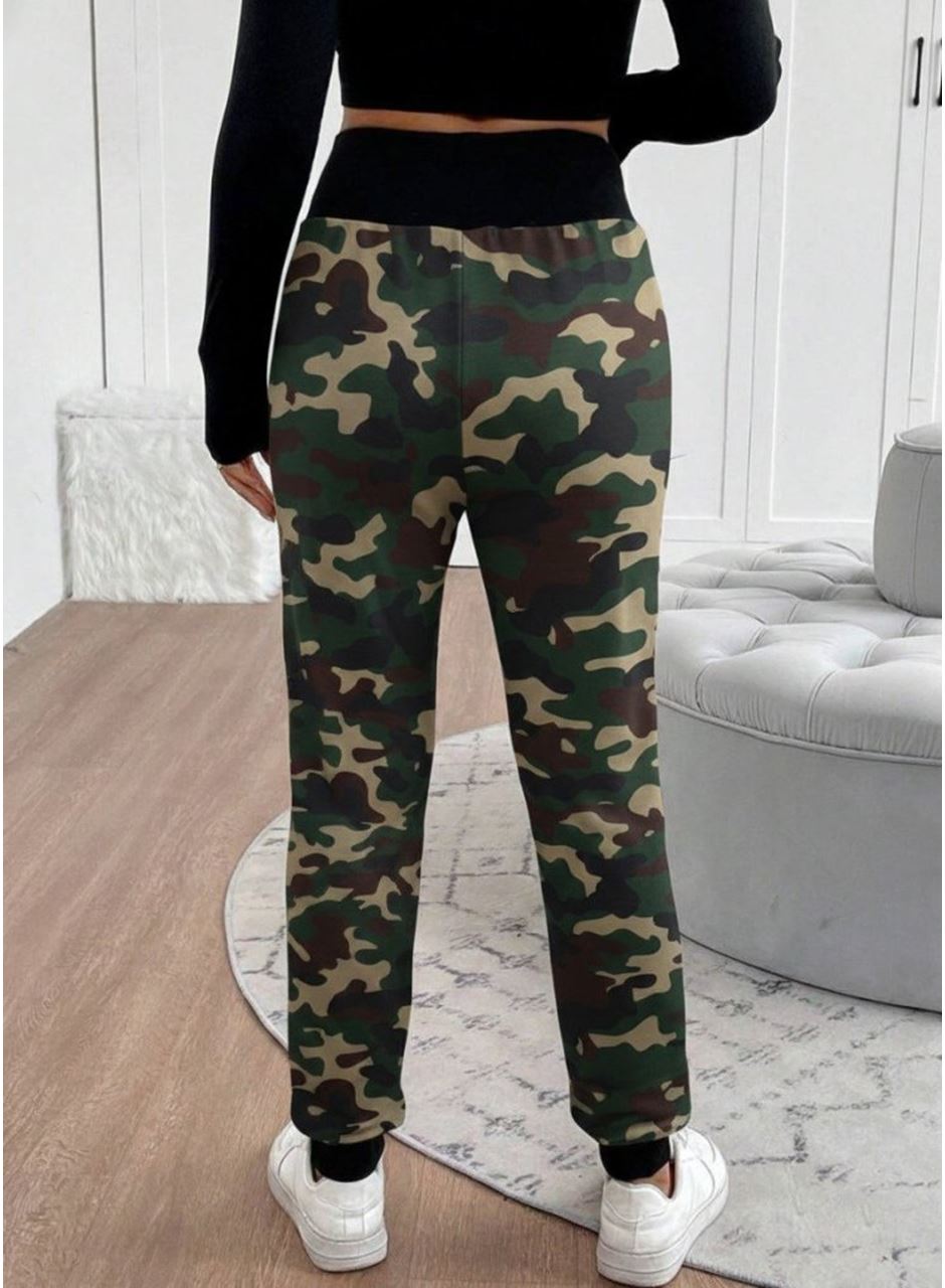 Kadın Yüksek Bel Bağcıklı Desenli Iki Iplik Pantolon